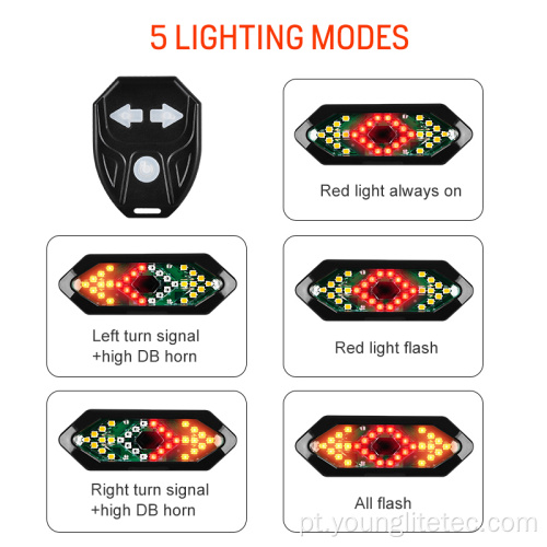 Luz de bicicleta recarregável de controle remoto sem fio audível